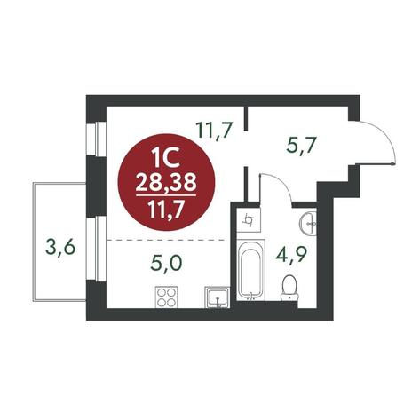 Вариант №17785, 1-комнатная квартира в жилом комплексе Одоевский