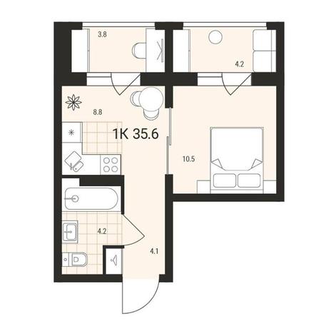 Вариант №13165, 1-комнатная квартира в жилом комплексе 