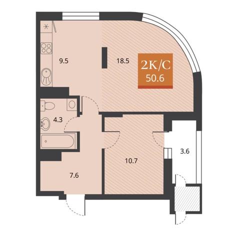 Вариант №5676, 2-комнатная квартира в жилом комплексе Топаз
