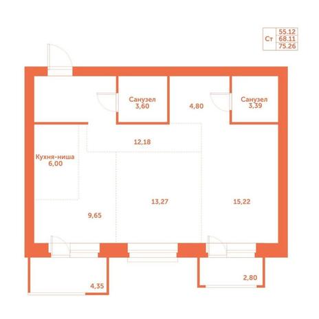 Вариант №15236, 2-комнатная квартира в жилом комплексе Gorizont