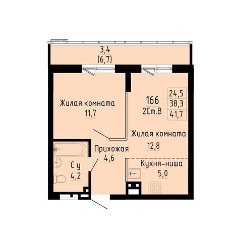 Вариант №13269, 2-комнатная квартира в жилом комплексе Акация на Кедровой