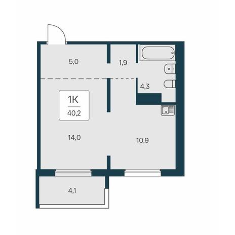 Вариант №14572, 1-комнатная квартира в жилом комплексе 