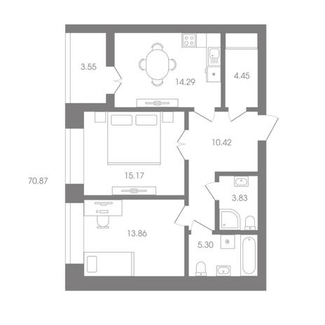 Вариант №6920, 2-комнатная квартира в жилом комплексе ALMOND