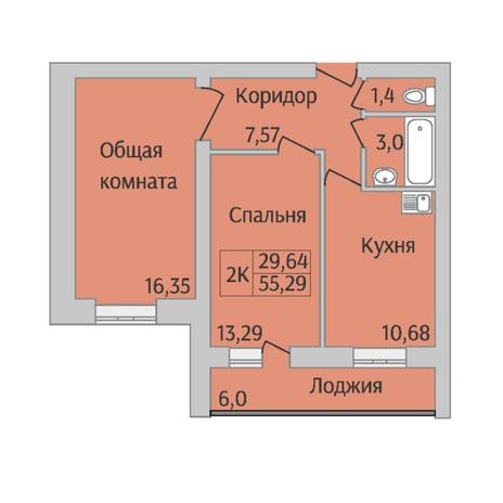 Вариант №6957, 2-комнатная квартира в жилом комплексе 