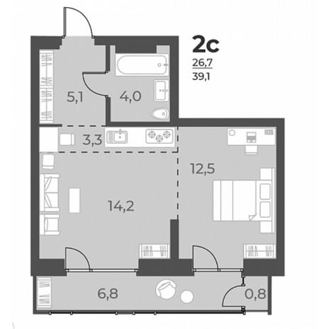 Вариант №5828, 2-комнатная квартира в жилом комплексе Нормандия-Неман