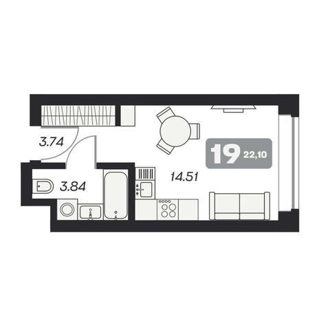 Вариант №11618, 1-комнатная квартира в жилом комплексе 