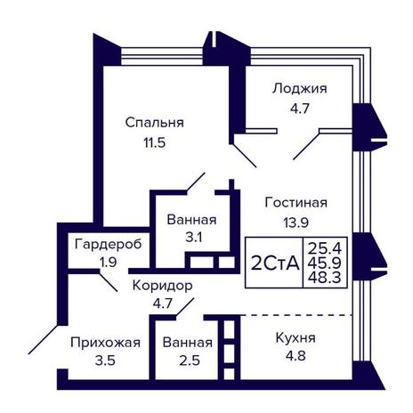 Вариант №16153, 2-комнатная квартира в жилом комплексе 19|56 Кварталы Телецентра