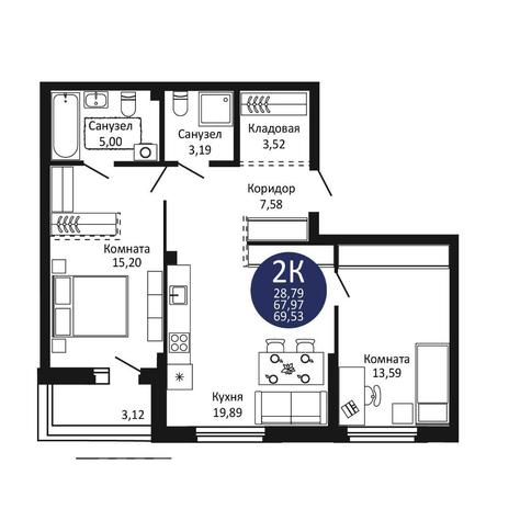 Вариант №15160, 2-комнатная квартира в жилом комплексе Флагман Холл
