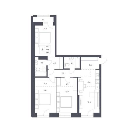 Вариант №11232, 4-комнатная квартира в жилом комплексе Облака