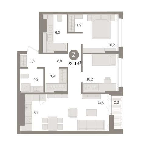 Вариант №9032, 2-комнатная квартира в жилом комплексе 