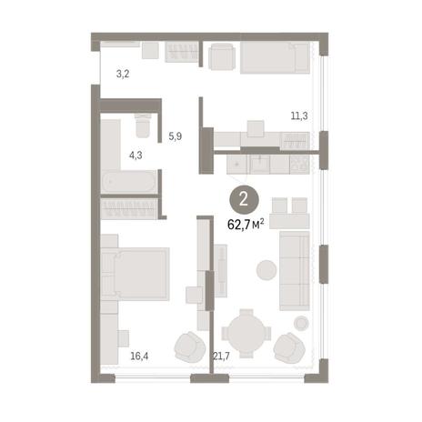 Вариант №8111, 3-комнатная квартира в жилом комплексе 