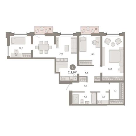 Вариант №14856, 3-комнатная квартира в жилом комплексе Новаторы