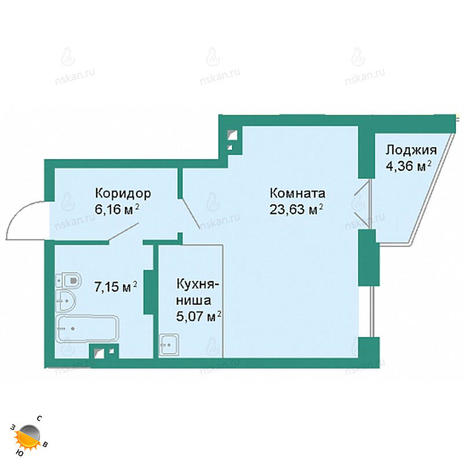 Вариант №2193, 1-комнатная квартира в жилом комплексе Расцветай на Гоголя