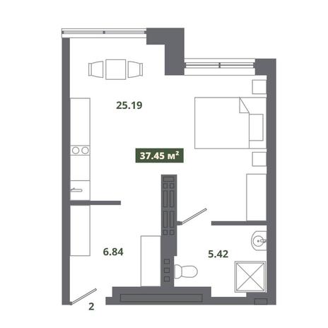 Вариант №12956, 1-комнатная квартира в жилом комплексе Место