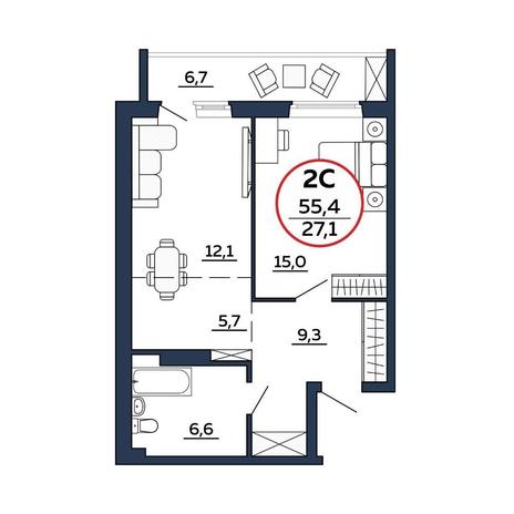 Вариант №8615, 2-комнатная квартира в жилом комплексе 