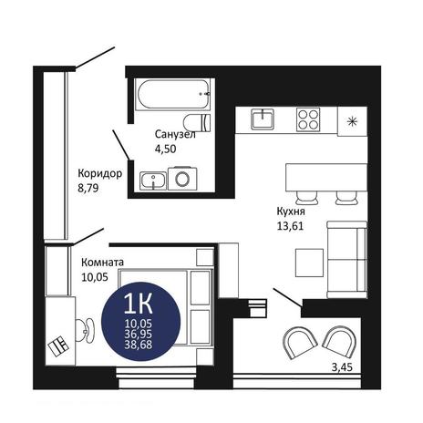 Вариант №15185, 1-комнатная квартира в жилом комплексе Семейный квартал
