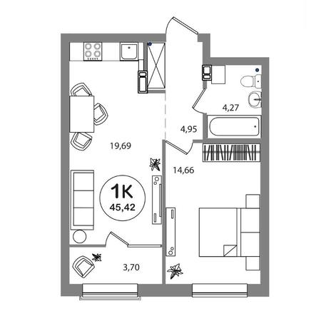 Вариант №6980, 2-комнатная квартира в жилом комплексе 