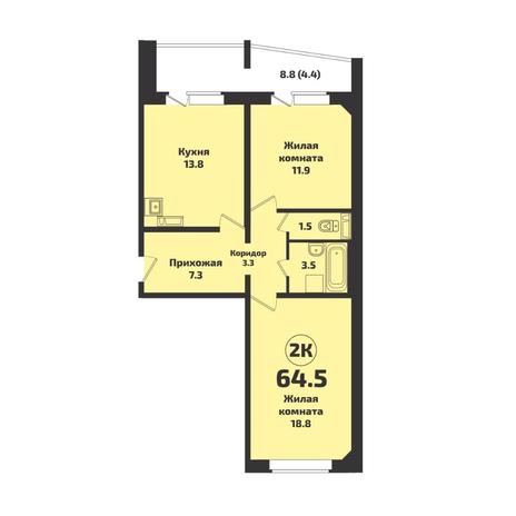 Вариант №7604, 2-комнатная квартира в жилом комплексе 