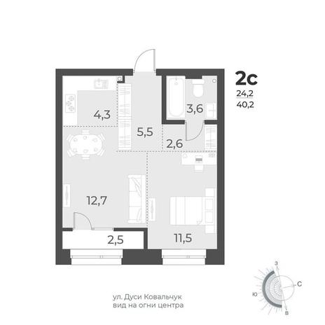 Вариант №10383, 2-комнатная квартира в жилом комплексе 