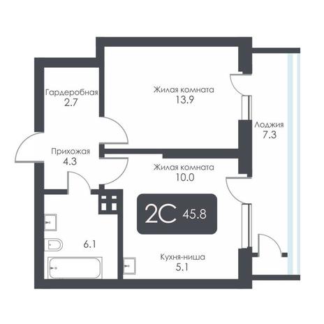 Вариант №17242, 2-комнатная квартира в жилом комплексе City Towers