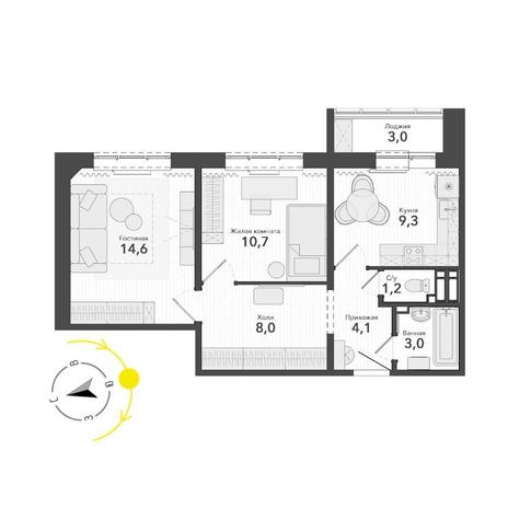 Вариант №14796, 2-комнатная квартира в жилом комплексе IQ aparts