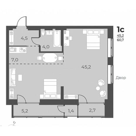 Вариант №5826, 1-комнатная квартира в жилом комплексе Беринг