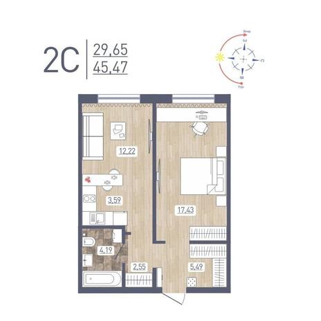 Вариант №12211, 2-комнатная квартира в жилом комплексе 