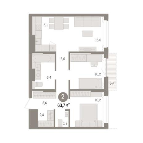 Вариант №9024, 2-комнатная квартира в жилом комплексе Галактика