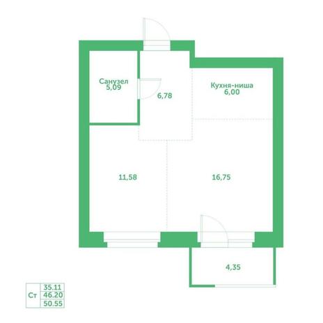 Вариант №15216, 1-комнатная квартира в жилом комплексе Новый Кедровый