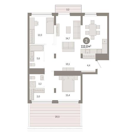 Вариант №14932, 2-комнатная квартира в жилом комплексе 
