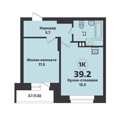 Вариант №8796, 1-комнатная квартира в жилом комплексе Приозерный