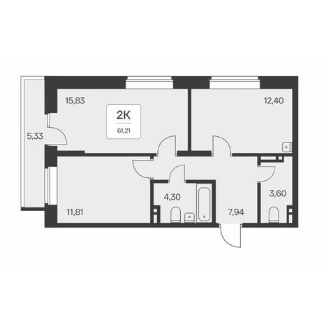 Вариант №8258, 2-комнатная квартира в жилом комплексе Приозерный