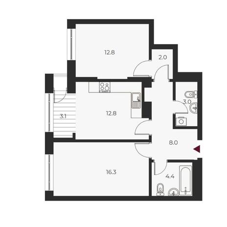 Вариант №14110, 2-комнатная квартира в жилом комплексе Беринг