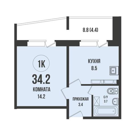 Вариант №17636, 1-комнатная квартира в жилом комплексе Династия