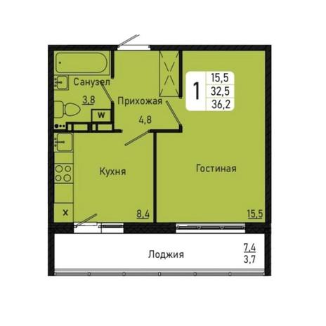 Вариант №8470, 1-комнатная квартира в жилом комплексе 