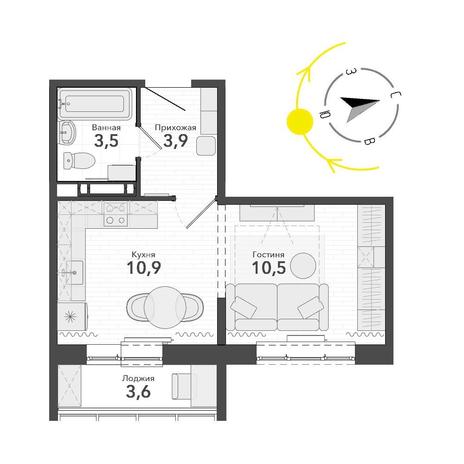 Вариант №14787, 1-комнатная квартира в жилом комплексе Характер