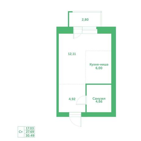 Вариант №15218, 1-комнатная квартира в жилом комплексе Основа