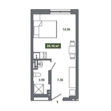 Вариант №12493, 1-комнатная квартира в жилом комплексе 