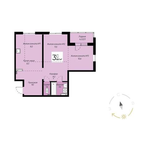 Вариант №11382, 3-комнатная квартира в жилом комплексе Салют