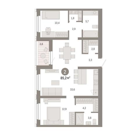 Вариант №14866, 2-комнатная квартира в жилом комплексе 