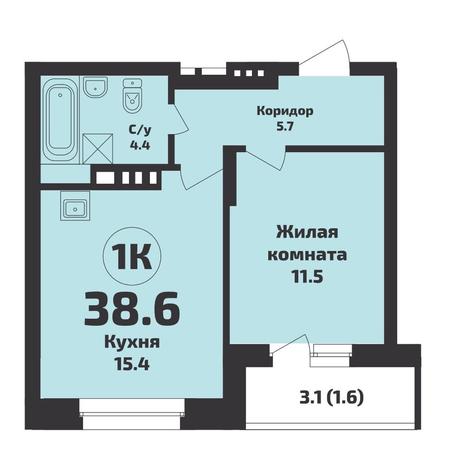 Вариант №14746, 1-комнатная квартира в жилом комплексе Расцветай на Кропоткина