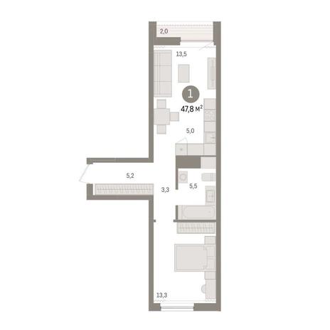 Вариант №9000, 1-комнатная квартира в жилом комплексе Инфинити