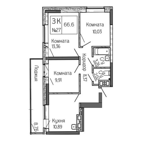 Вариант №6900, 3-комнатная квартира в жилом комплексе 