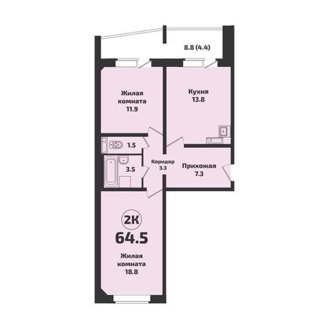 Вариант №7607, 2-комнатная квартира в жилом комплексе Приозерный