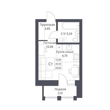 Вариант №14168, 1-комнатная квартира в жилом комплексе Пролетарский