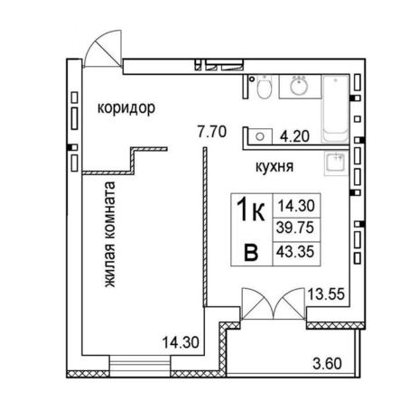Вариант №12809, 1-комнатная квартира в жилом комплексе 