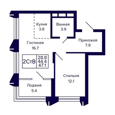 Вариант №16158, 2-комнатная квартира в жилом комплексе Freedom