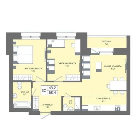 Вариант №10133, 3-комнатная квартира в жилом комплексе 