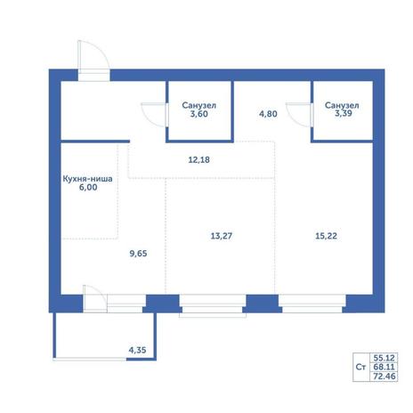 Вариант №15238, 2-комнатная квартира в жилом комплексе 19|56 Кварталы Телецентра