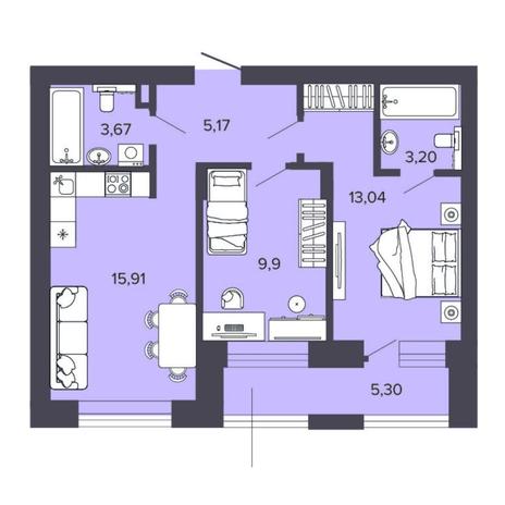 Вариант №8178, 3-комнатная квартира в жилом комплексе 